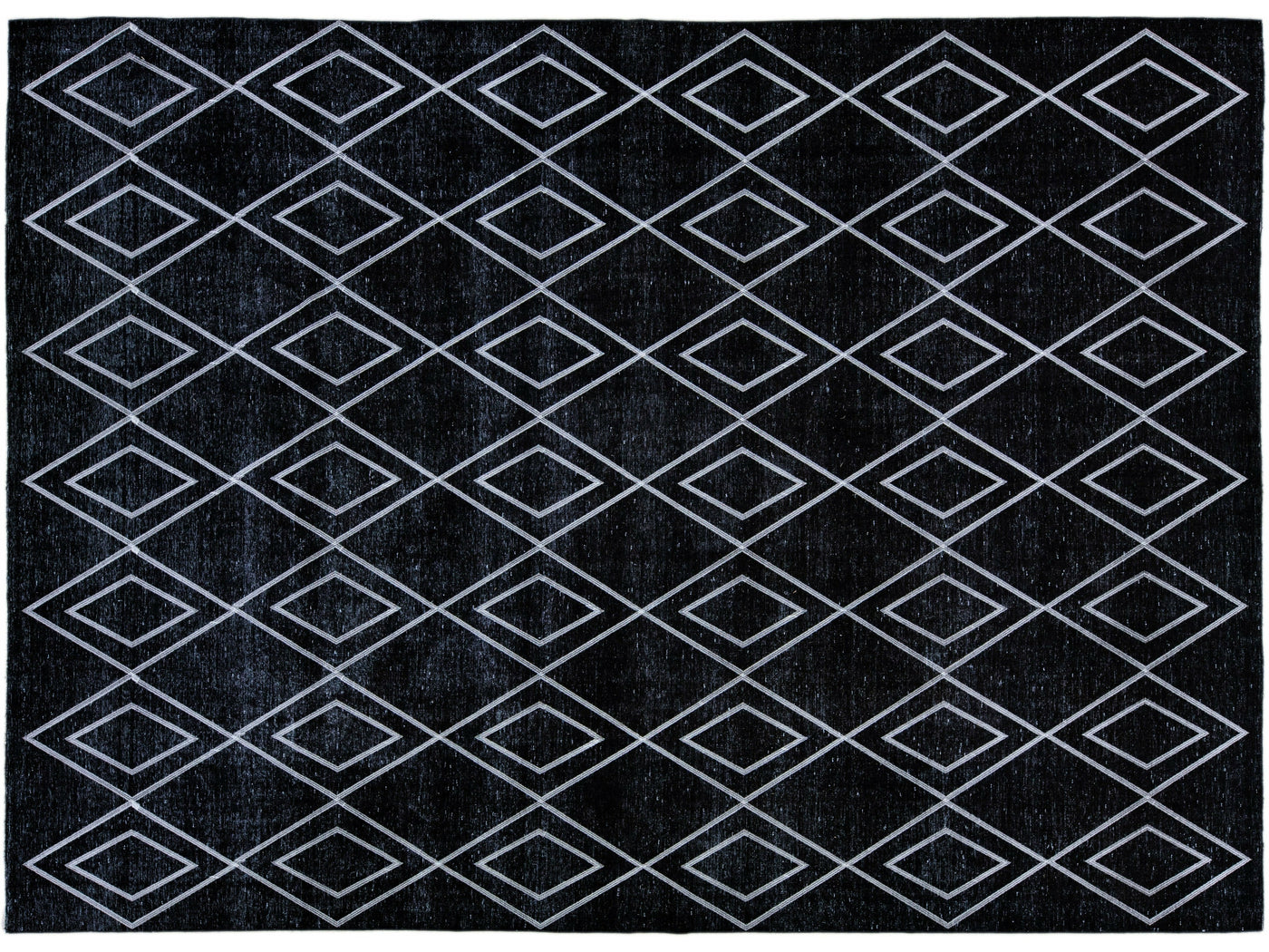 Black Modern Turkish Handmade Geometric Diamond Pattern Wool Rug