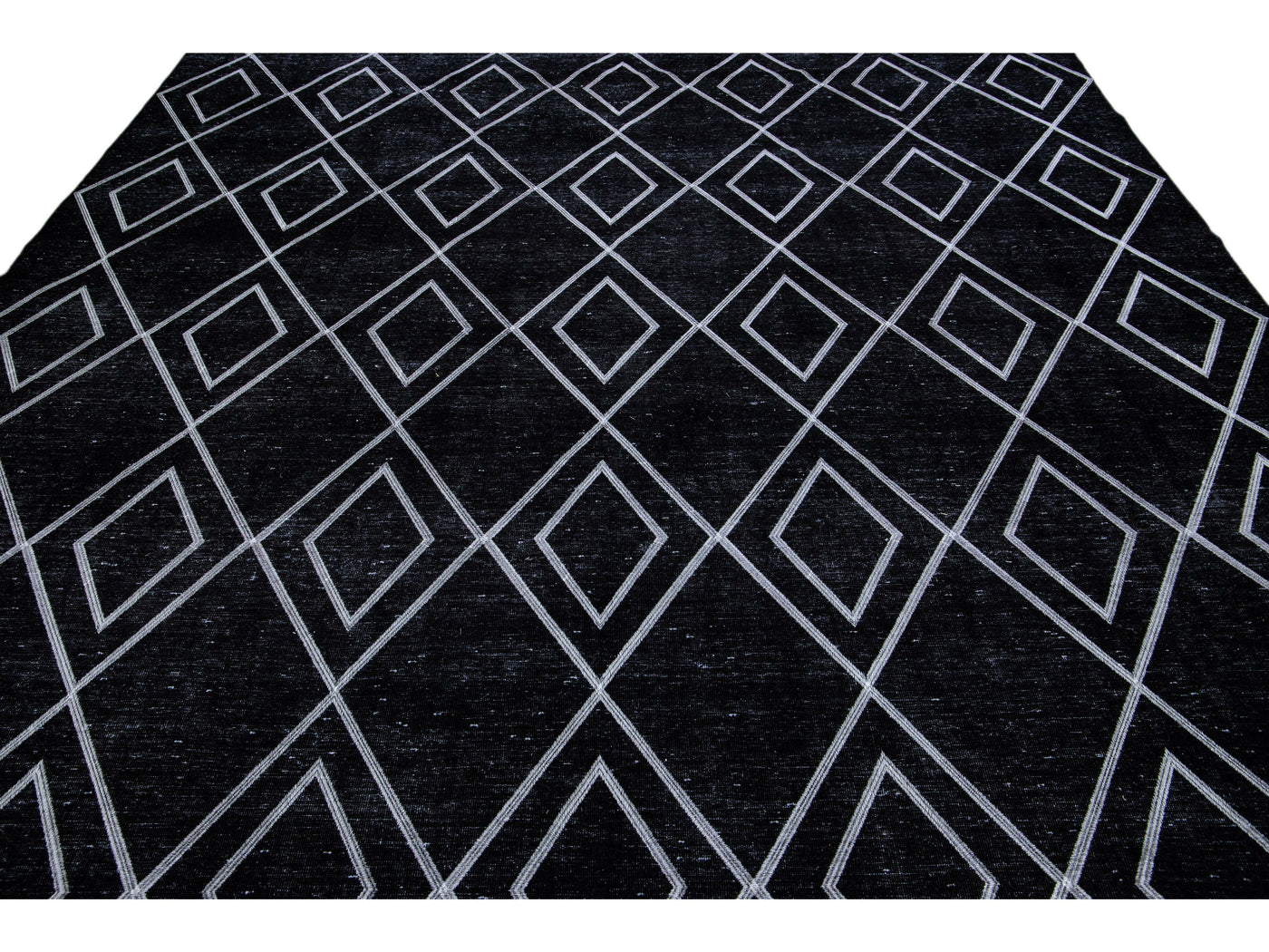 Black Modern Turkish Handmade Geometric Diamond Pattern Wool Rug