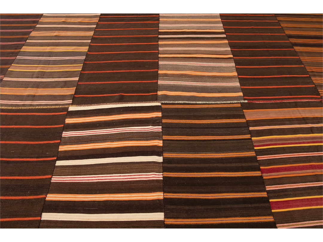 Vintage Striped Flatweave Wool Rug 12 X 16