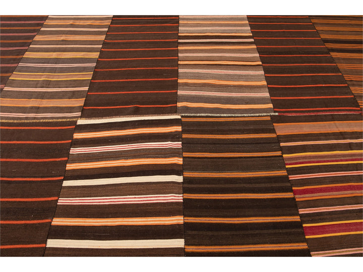 Vintage Striped Flatweave Wool Rug 12 X 16