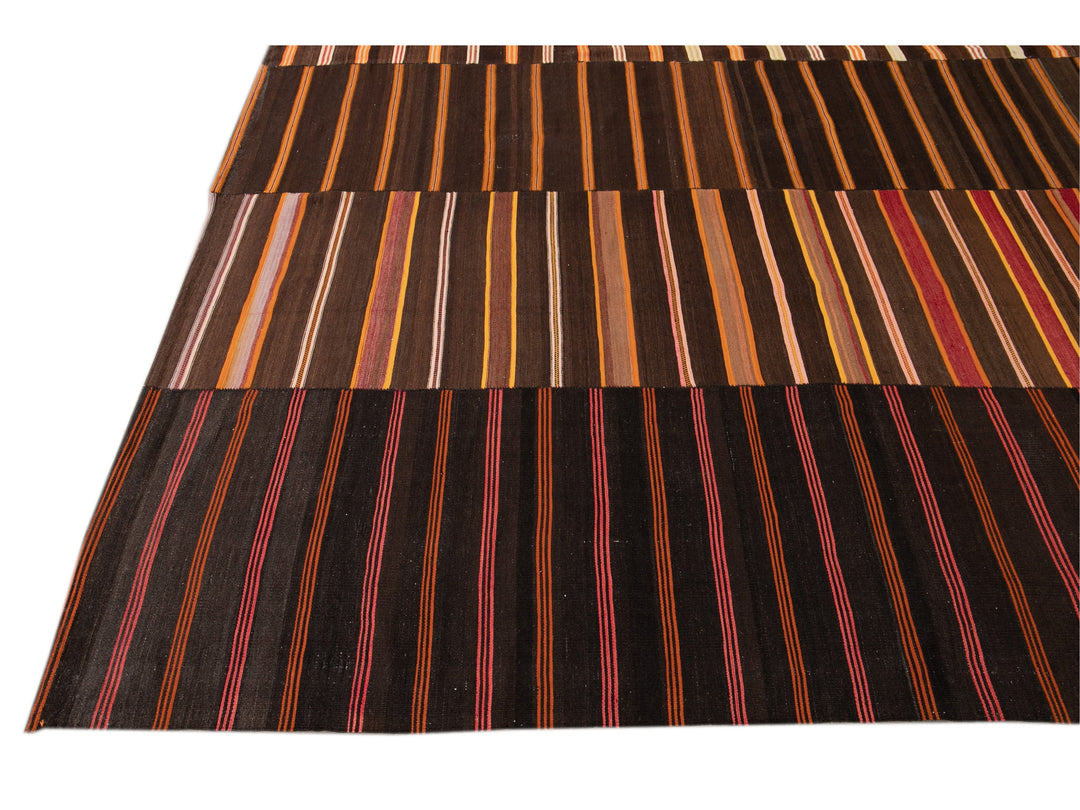Vintage Striped Flatweave Wool Rug 12 X 16