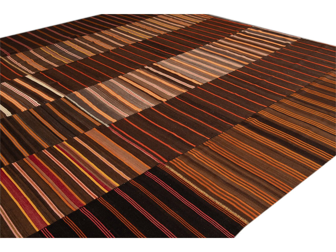 Vintage Striped Flatweave Wool Rug 12 X 16