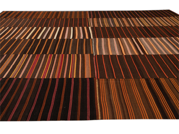 Vintage Striped Flatweave Wool Rug 12 X 16