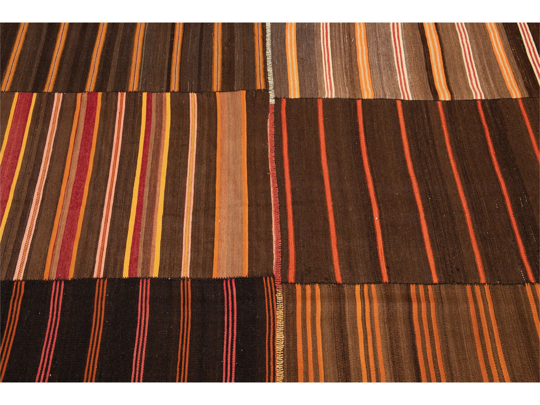 Vintage Striped Flatweave Wool Rug 12 X 16