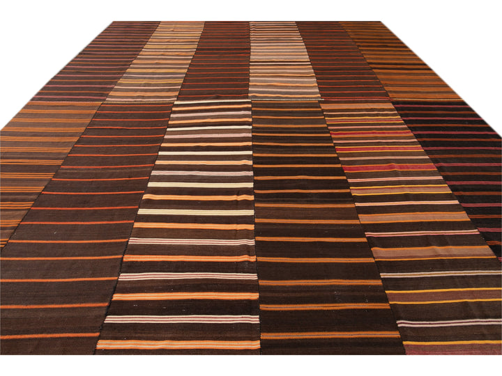 Vintage Striped Flatweave Wool Rug 12 X 16