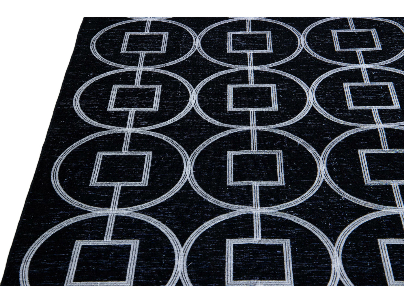 Modern Turkish Handmade Geometric Pattern Black Wool Rug