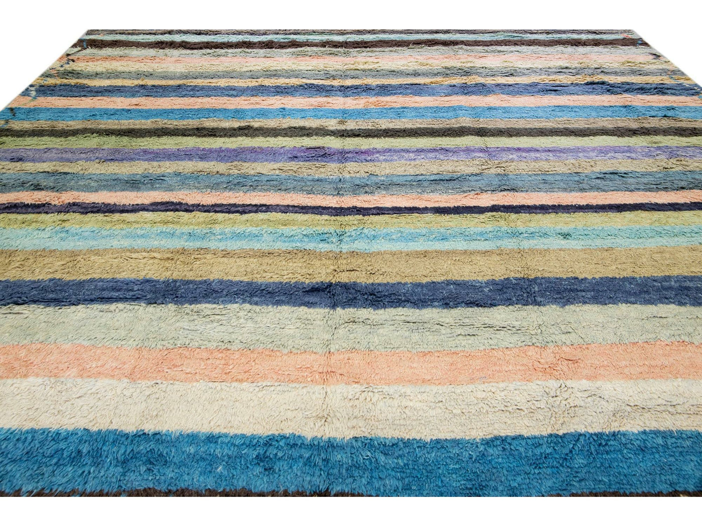 Modern Multicolor Tulu Handmade Striped Pattern Wool Rug