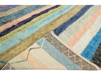 Modern Multicolor Tulu Handmade Striped Pattern Wool Rug