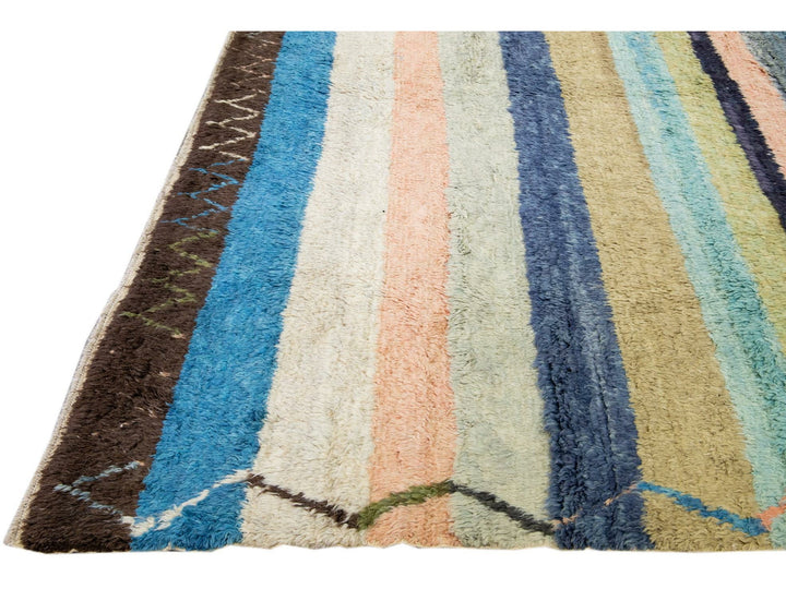 Modern Multicolor Tulu Handmade Striped Pattern Wool Rug