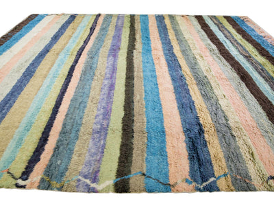 Modern Multicolor Tulu Handmade Striped Pattern Wool Rug