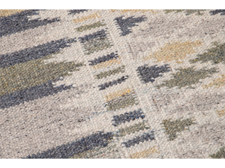 Modern Swedish Style Beige Handmade Geometric Wool Runner