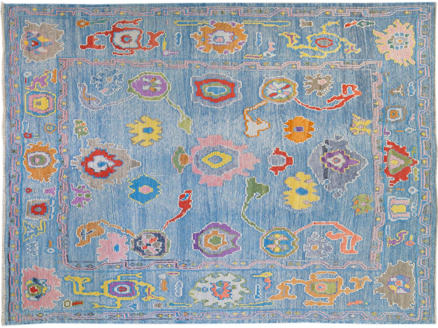 Modern Tulu Handmade Geometric Blue Wool Rug