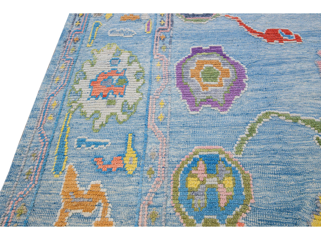 Modern Tulu Handmade Geometric Blue Wool Rug