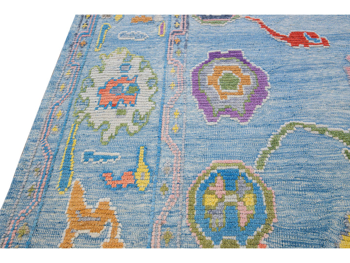 Modern Tulu Handmade Geometric Blue Wool Rug