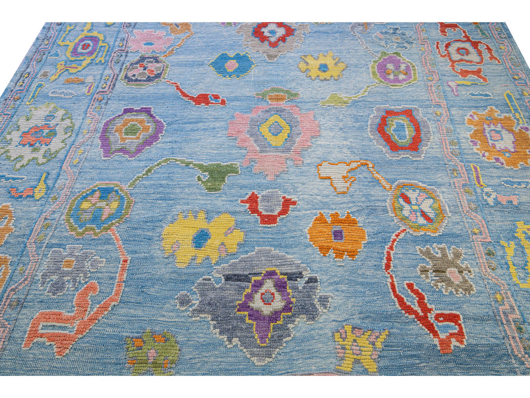 Modern Tulu Handmade Geometric Blue Wool Rug