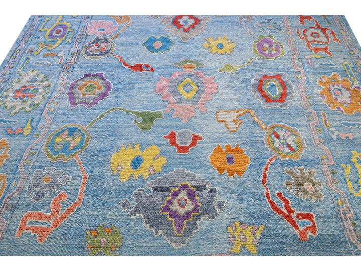 Modern Tulu Handmade Geometric Blue Wool Rug