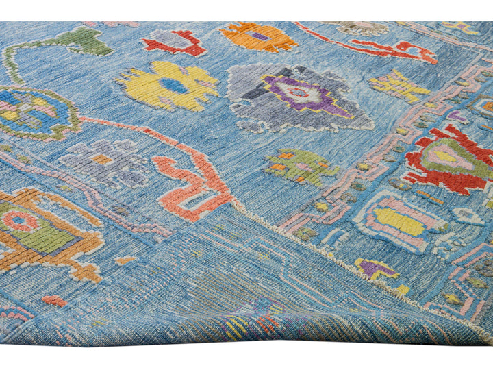 Modern Tulu Handmade Geometric Blue Wool Rug