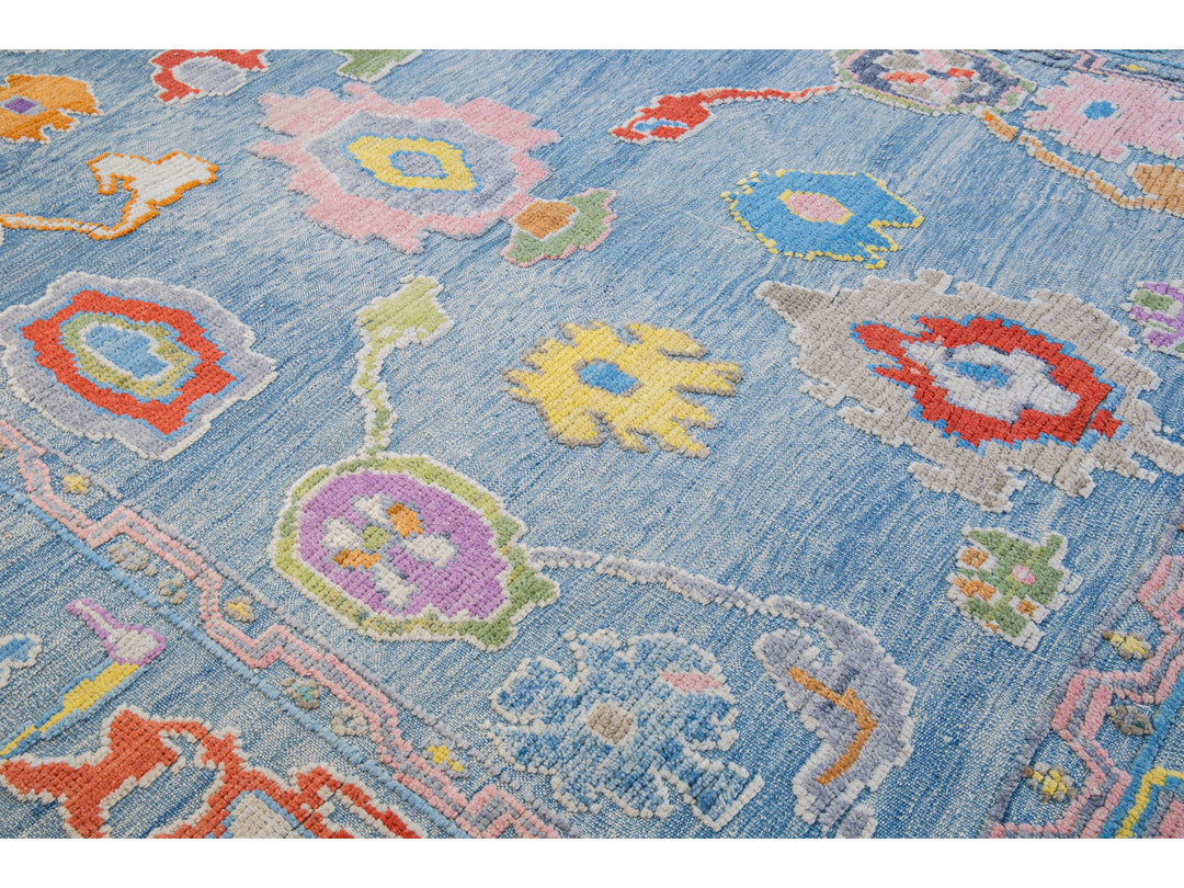 Modern Tulu Handmade Geometric Blue Wool Rug