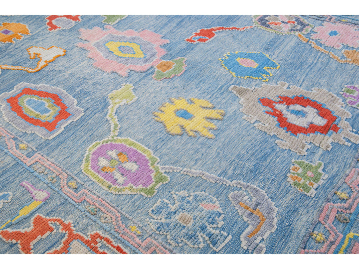 Modern Tulu Handmade Geometric Blue Wool Rug