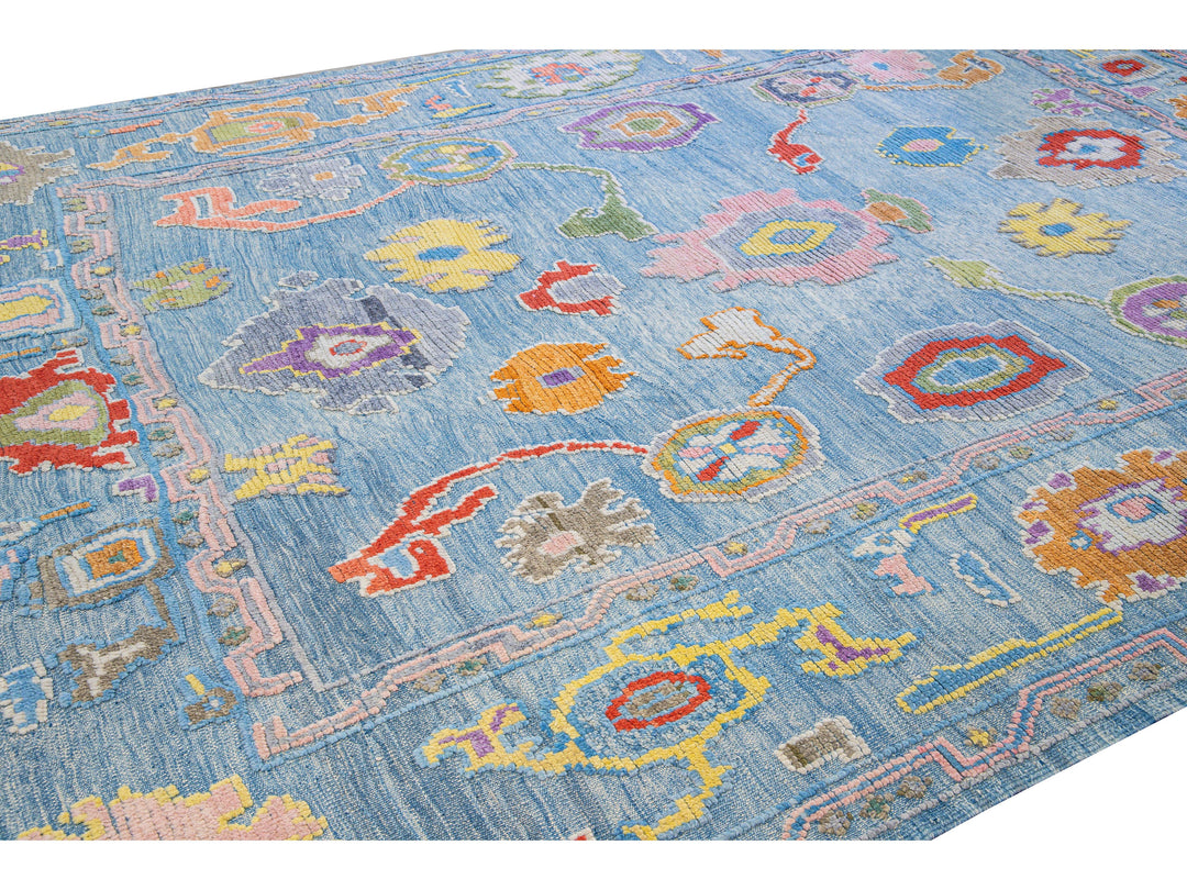 Modern Tulu Handmade Geometric Blue Wool Rug