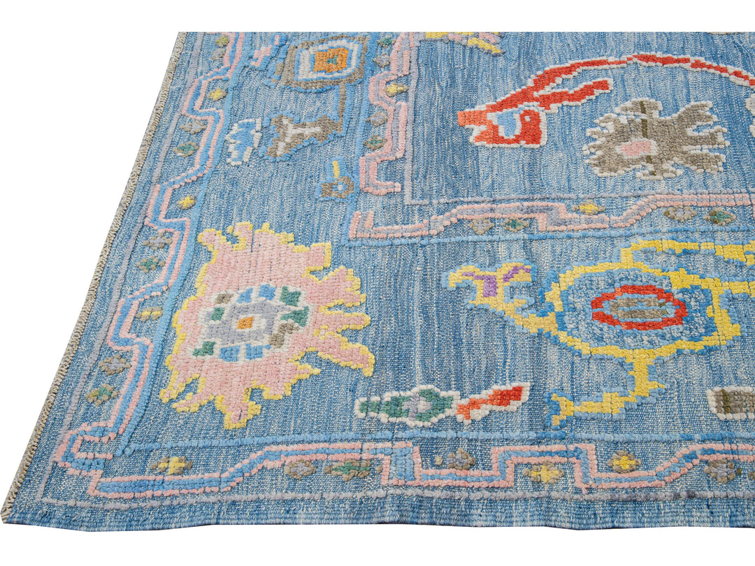 Modern Tulu Handmade Geometric Blue Wool Rug