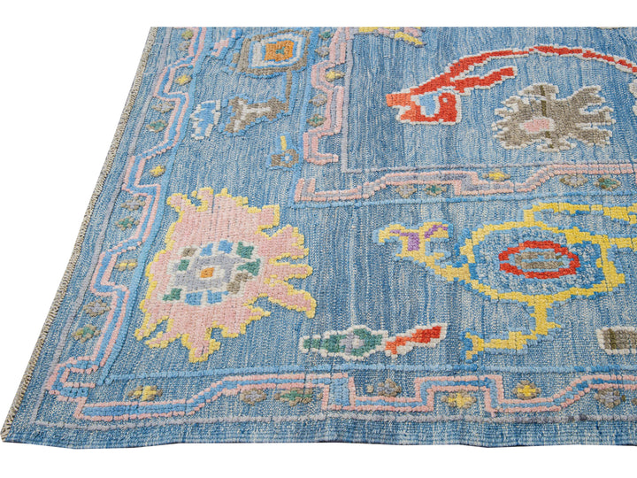 Modern Tulu Handmade Geometric Blue Wool Rug