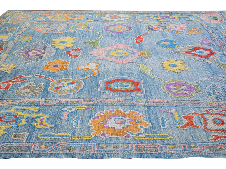 Modern Tulu Handmade Geometric Blue Wool Rug