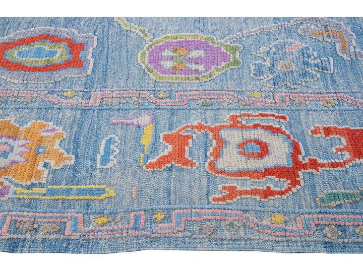 Modern Tulu Handmade Geometric Blue Wool Rug