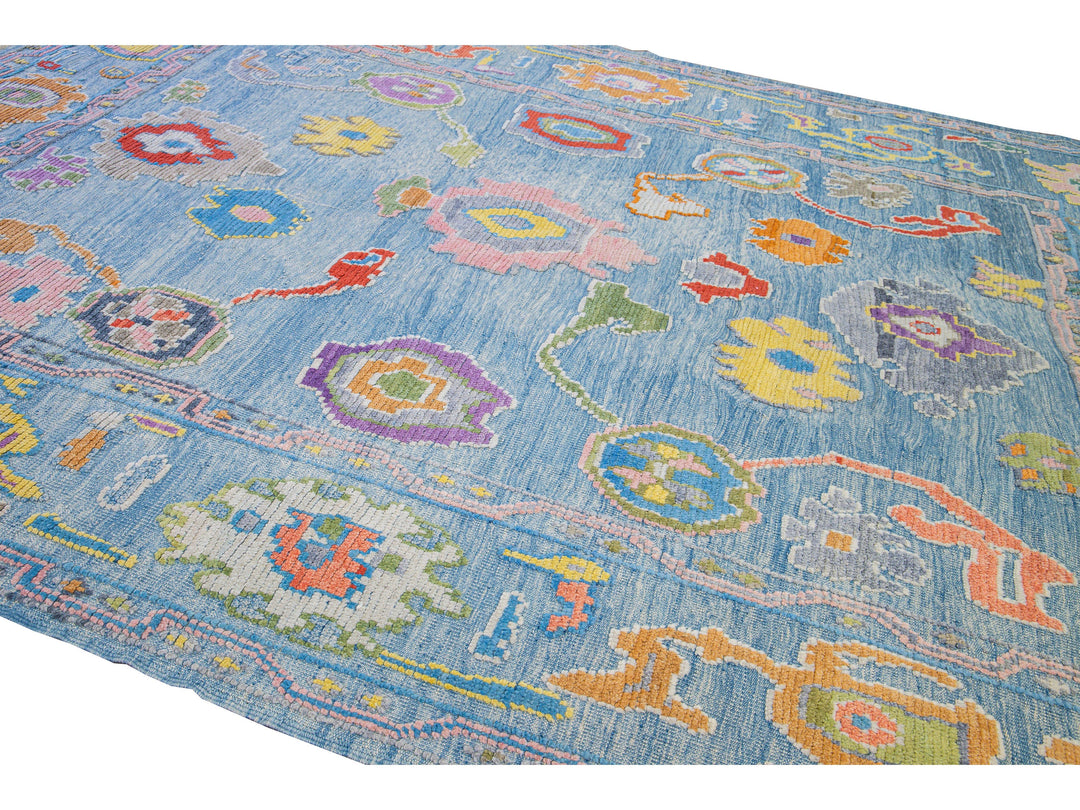 Modern Tulu Handmade Geometric Blue Wool Rug