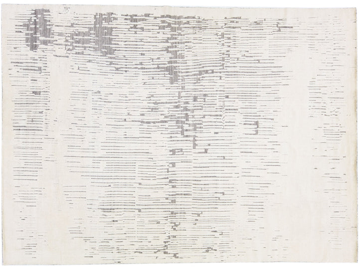Modern Moroccan Style Handmade Ivory Wool Rug with Abstract Design by Apadana