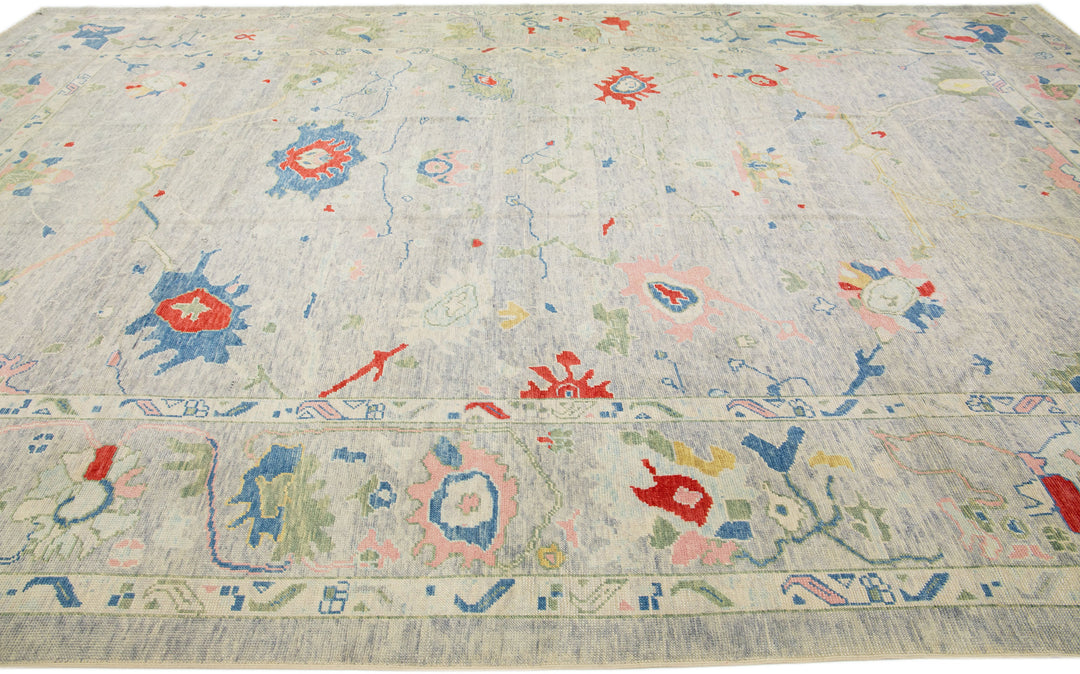 Modern Turkish Oushak Wool Rug 13 X 19