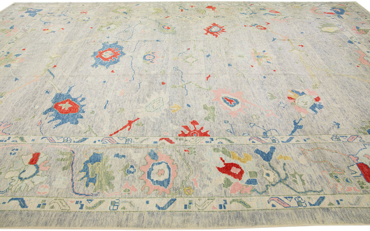 Modern Turkish Oushak Wool Rug 13 X 19