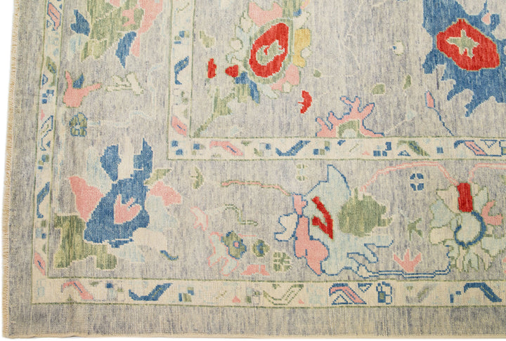 Modern Turkish Oushak Wool Rug 13 X 19