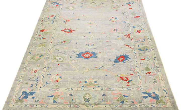 Modern Turkish Oushak Wool Rug 13 X 19