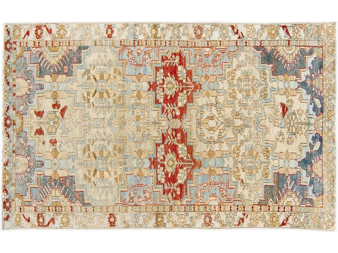 Antique Tabriz Beige Handmade Geometric Designed Wool Rug