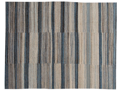 Modern Striped Kilim Wool Rug 9 X 12