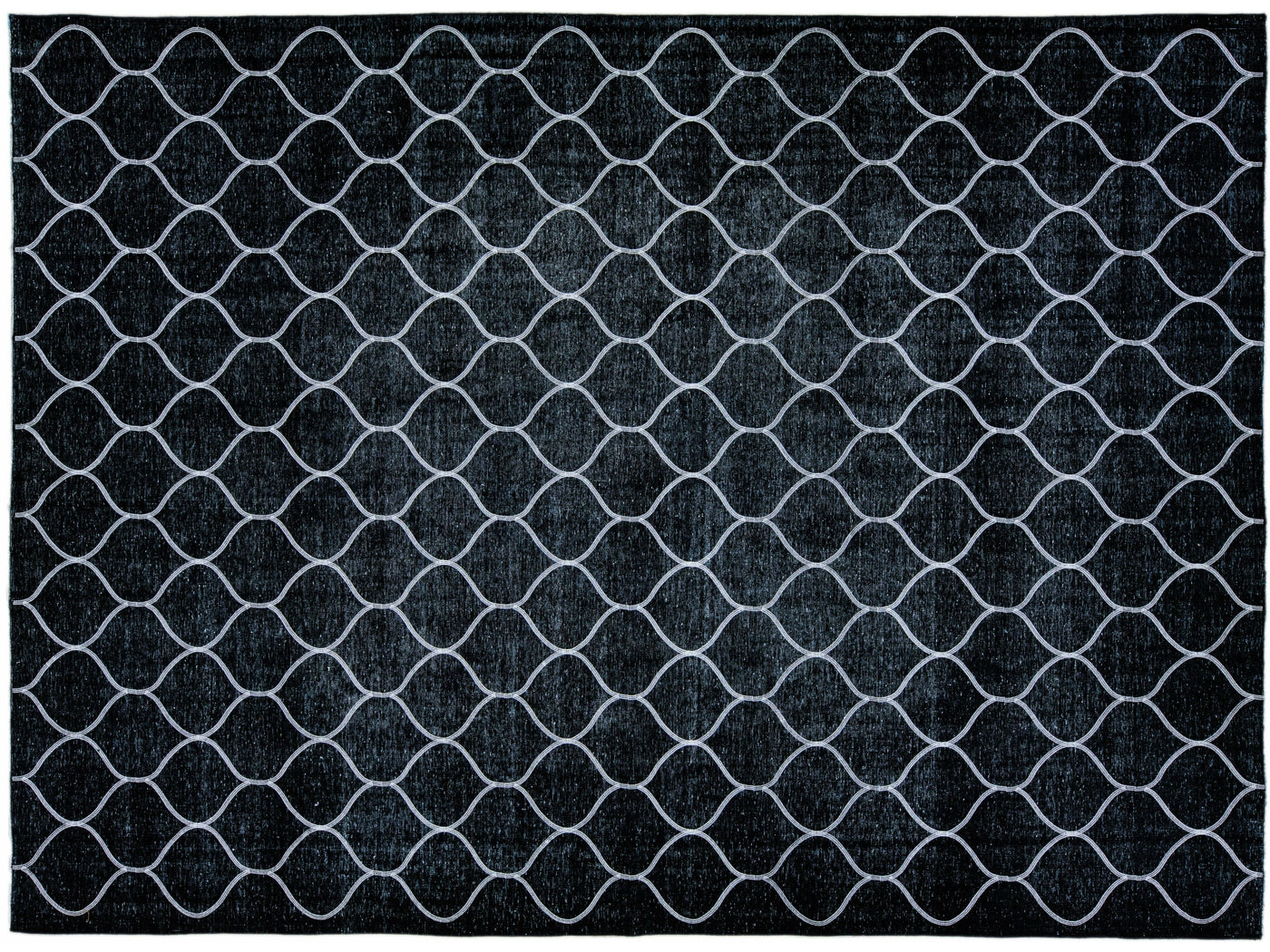 Modern Black Turkish Handmade Trellis Designed Wool Rug