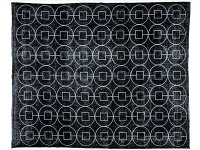 Black Modern Turkish Handmade Geometric Pattern Wool Rug