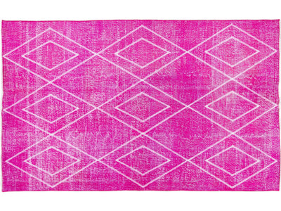 Pink Modern Turkish Handmade Tribal Pattern Wool Rug
