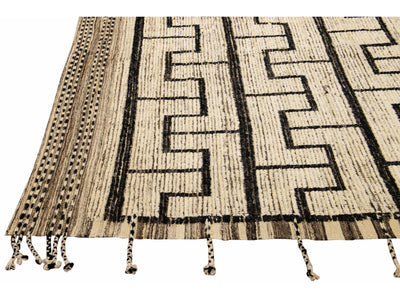 Beige Modern Moroccan Style Handmade Black Boho Pattern Wool Rug