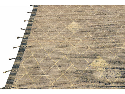 Modern Brown Moroccan Style Handmade Diamond Pattern Oversize Wool Rug