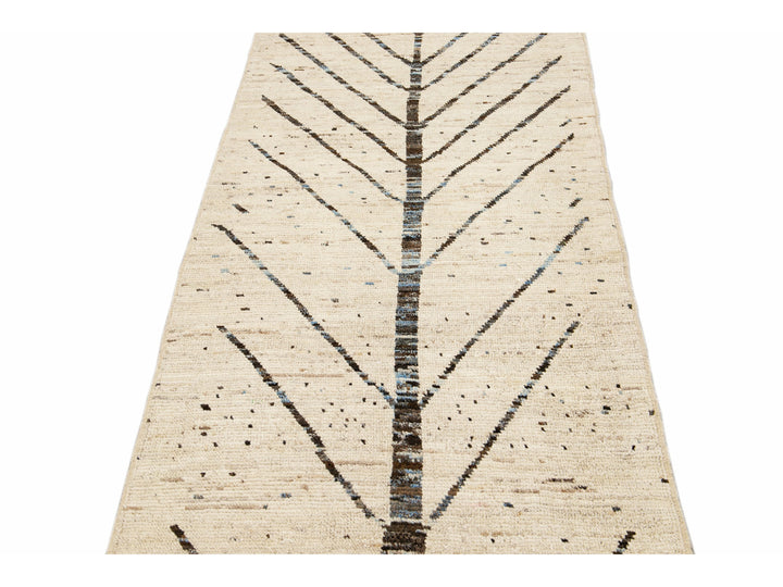 Modern Moroccan Style Handmade Designed Beige Boho Wool Runner