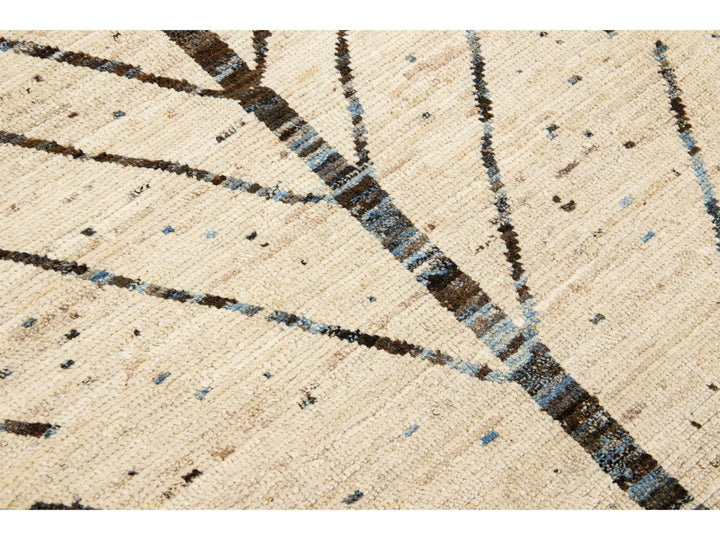 Modern Moroccan Style Handmade Designed Beige Boho Wool Runner