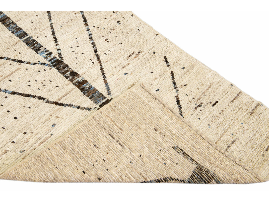 Modern Moroccan Style Handmade Designed Beige Boho Wool Runner