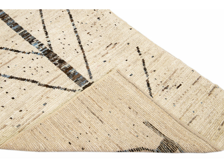 Modern Moroccan Style Handmade Designed Beige Boho Wool Runner