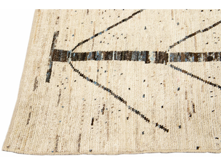 Modern Moroccan Style Handmade Designed Beige Boho Wool Runner