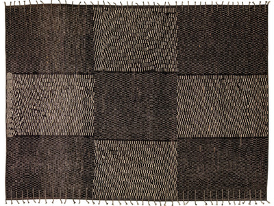 Black Modern Moroccan Style Handmade Check Flecked Motif Oversize Wool Rug