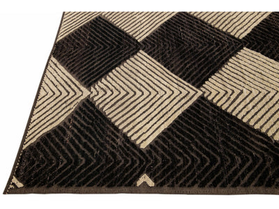 Modern Moroccan Style Handmade Diamond Abstract Motif Brown Wool Rug