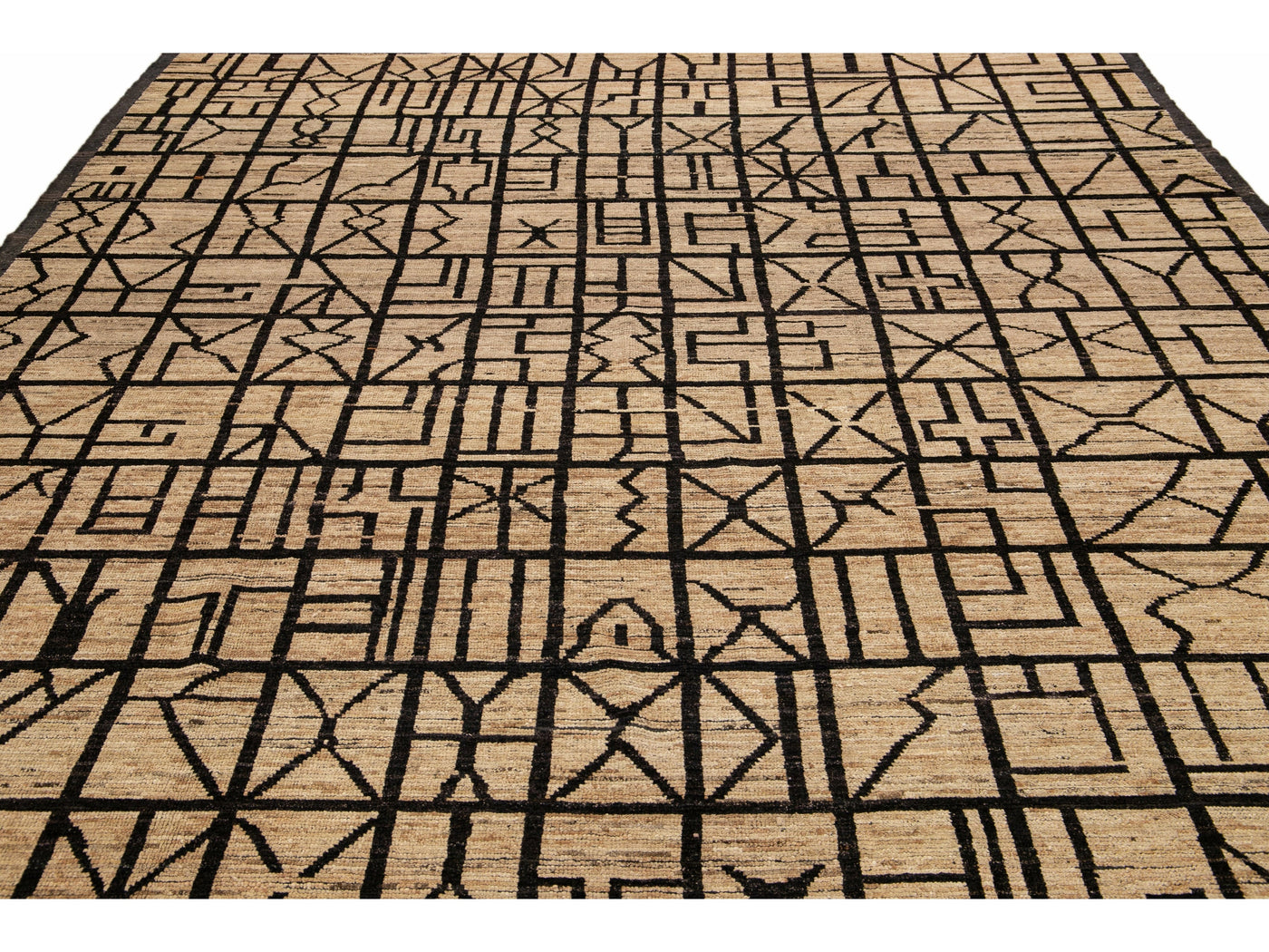Modern Moroccan Style Brown Handmade Geometric Boho Pattern Wool Rug