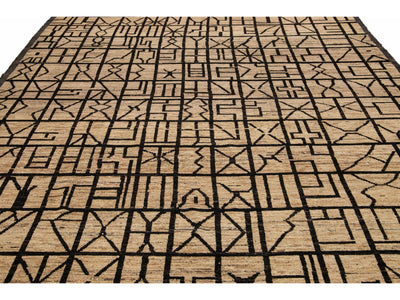 Modern Moroccan Style Brown Handmade Geometric Boho Pattern Wool Rug